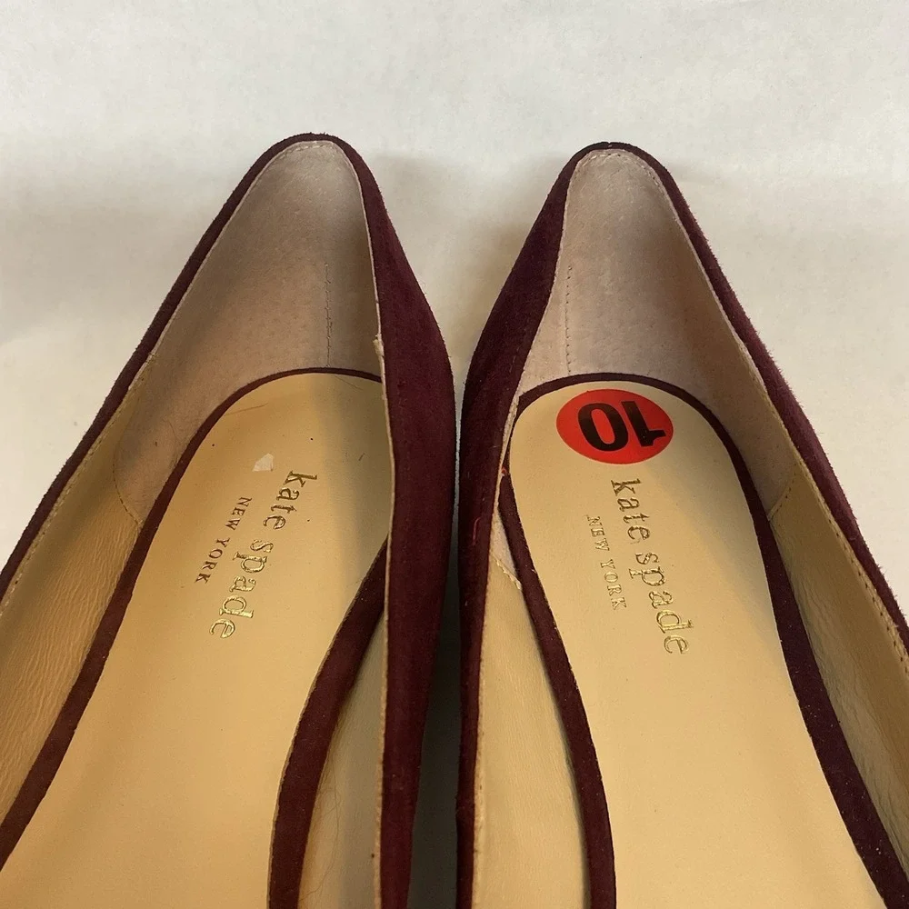Kate Spade new york Burgundy Velvet Ballet Flats Size 10 Bow Logo Accent Women's